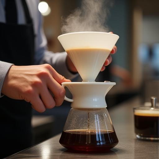Barista bereitet Filterkaffee mit einer V60 zu